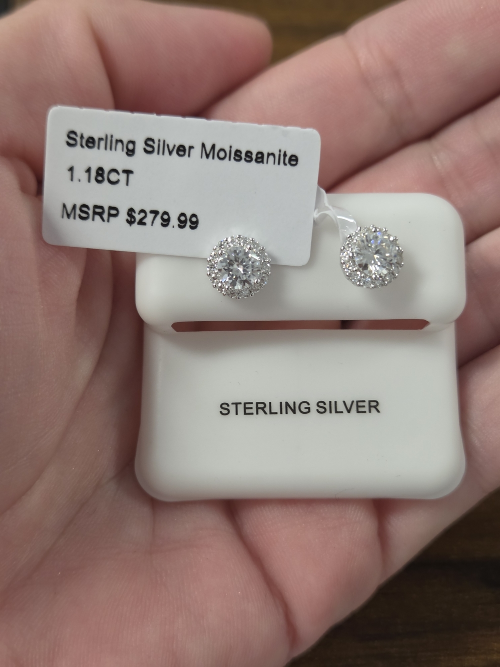 925 Sterling Silver - 1.18CT Genuine Moissanite Halo Stud Earrings